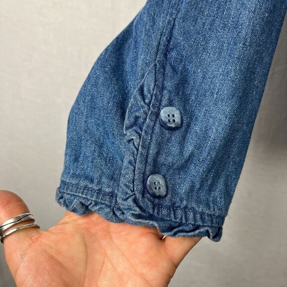 Vintage 90s Vermont Country Store Denim Ruffle Jacket Womens L Cottage Western - Picture 5 of 11